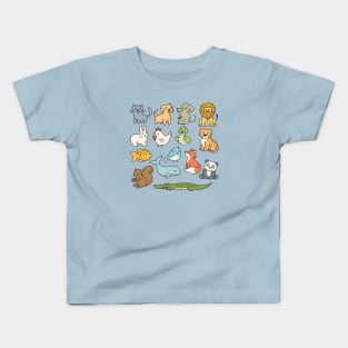 Cute Baby Animals Doodle Drawing Kids T-Shirt